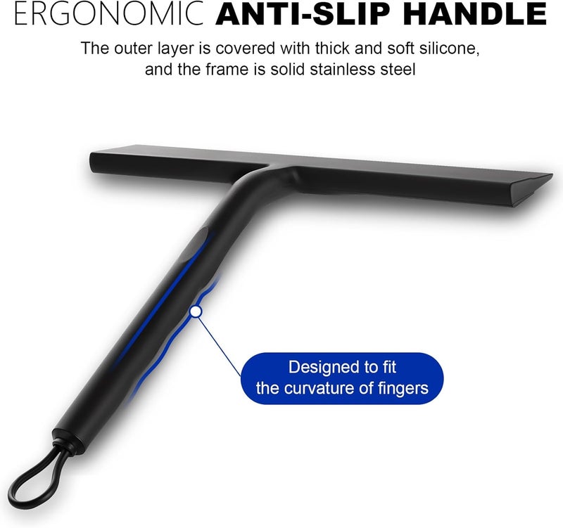 wlich Shower Squeegee for Glass Doors and Bathroom, Stainless Steel with Silicone Blade, Window and Mirror Cleaner with No-Drill Hook, Streak-Free Cleaning Tool - Image 3
